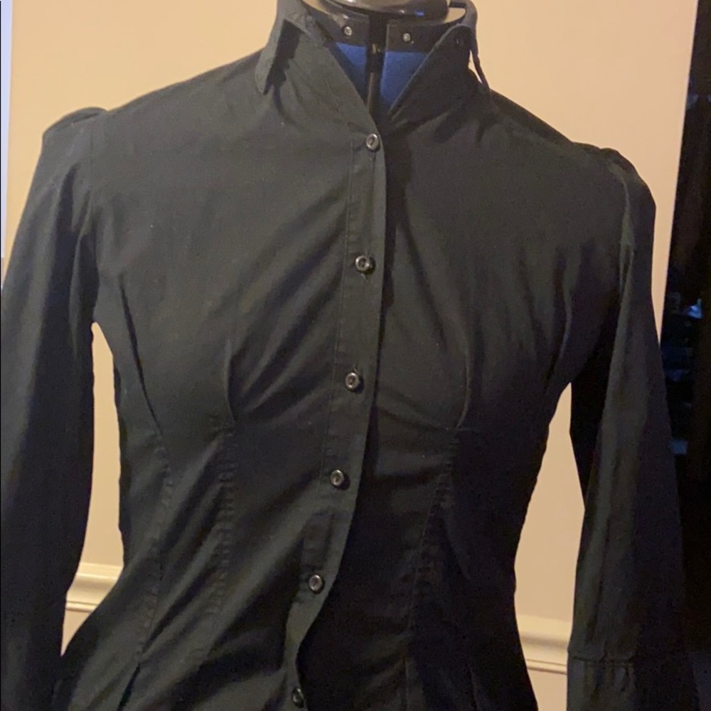Black button down -3 quarter length sleeves - Picture 2 of 6